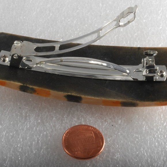 Bella Luxe Wooden Hair Barrette Rectangle Striped New on Card Silver Clip - Picture 5 of 5